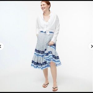 J. Crew Tiered Ruffle Ditsy Floral Blue Ribbon Block Print Skirt NWOT M  #AW494